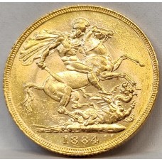 AUSTRALIA 1884 . ONE 1 SOVEREIGN . MELBOURNE . GOLD